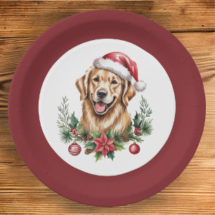 Cute Golden Retriever Christmas Paper Plate