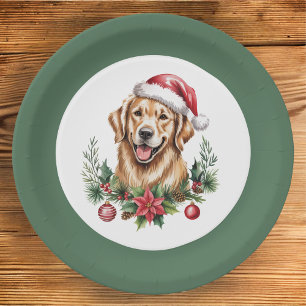 Cute Golden Retriever Christmas Paper Plate