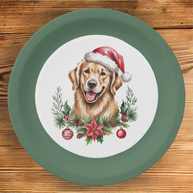 Cute Golden Retriever Christmas Paper Plate (Creator Uploaded)