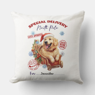 Cute Golden Retriever Christmas Throw Pillow