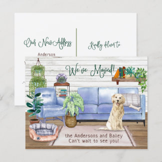Cute Golden Retriever Cosy New Home Moving        Announcement Postcard