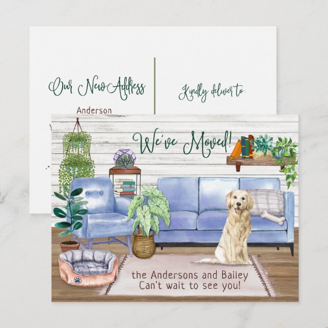 Cute Golden Retriever Cosy New Home Moving        Announcement Postcard (Front/Back)