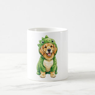 Cute golden retriever dinosaur costume mug