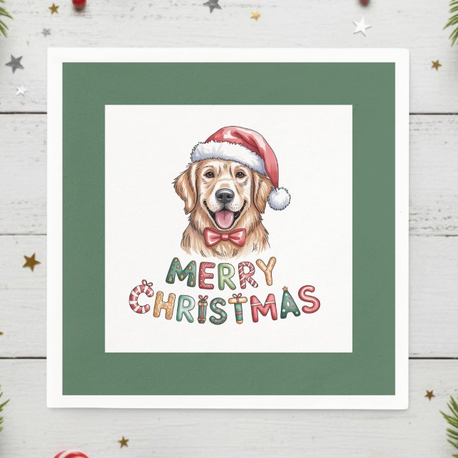 Cute Golden Retriever Dog Christmas Napkin (Creator Uploaded)