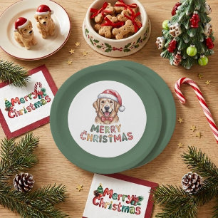 Cute Golden Retriever Dog Christmas Paper Plate