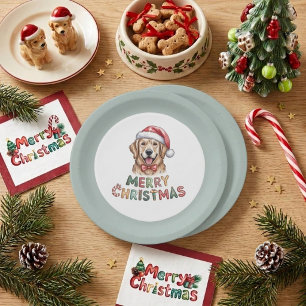Cute Golden Retriever Dog Christmas Paper Plate