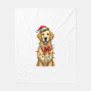 Cute Golden Retriever Dog Coquette Bow Christmas M Fleece Blanket