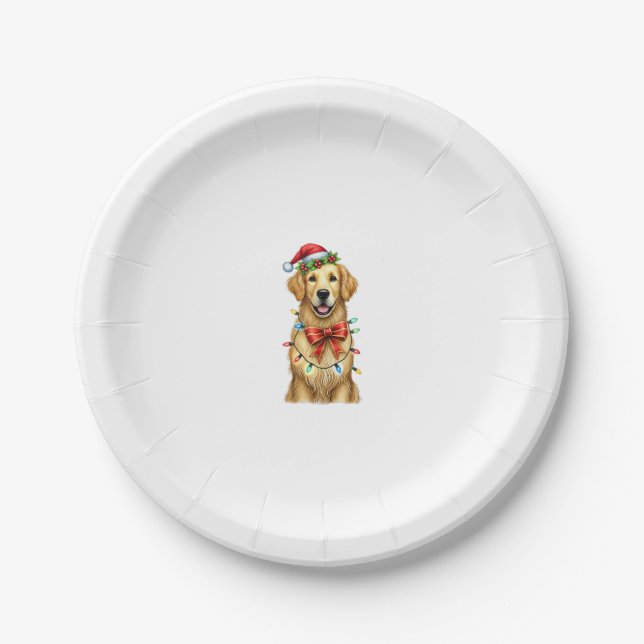 Cute Golden Retriever Dog Coquette Bow Christmas M Paper Plate (Front)