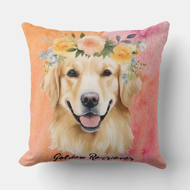Cute Golden Retriever Dog Cushion (Front)