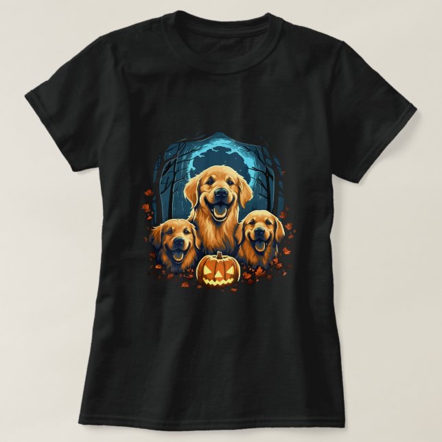 Cute Golden Retriever Dog Funny Pumpkin Halloween  T-Shirt (Design Front)