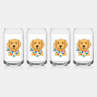 Cute Golden Retriever Dog Illustration Can Glass S