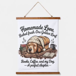  Cute Golden Retriever Dog Loaf   Books & Coffee  Hanging Tapestry