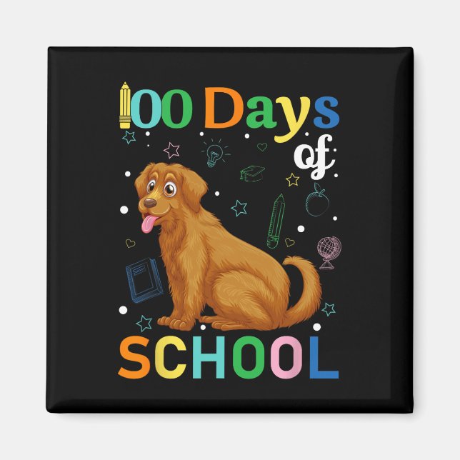 Cute Golden Retriever Dog Lovers Student 100th Day Magnet (Front)