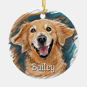 Cute Golden Retriever Dog Personalised Christmas Ceramic Ornament