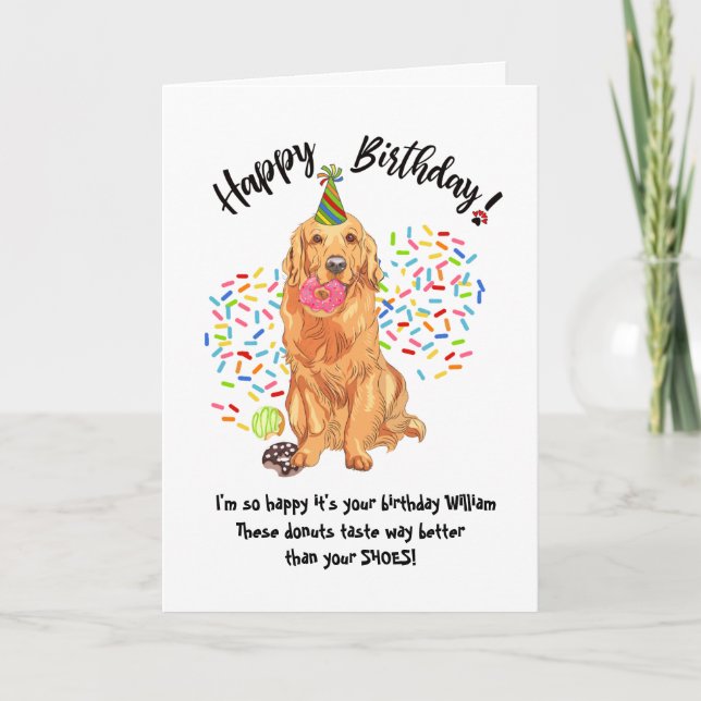Cute Golden Retriever Dog Pet Birthday Card Doughn (Front)