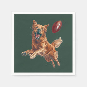 Cute Golden Retriever Dog Playing Football Napkin