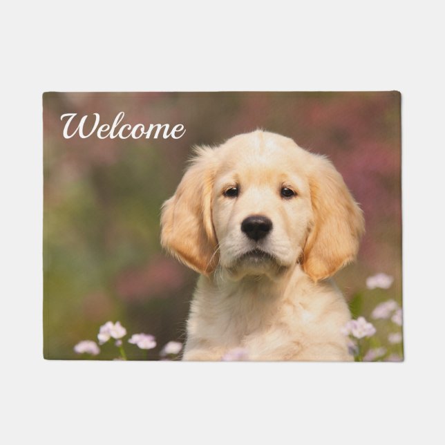 Cute Golden Retriever Dog Puppy Face Photo Welcome Doormat (Front)