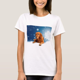 Cute Golden Retriever Dog Sitting in Snow Stars T-Shirt