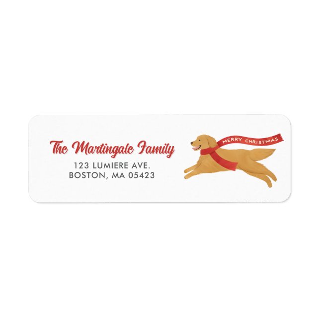 Cute Golden Retriever Dog Snow Christmas Return Address Label (Front)