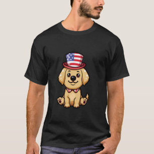 Cute Golden Retriever Dog USA Flag 4th Of July T-Shirt