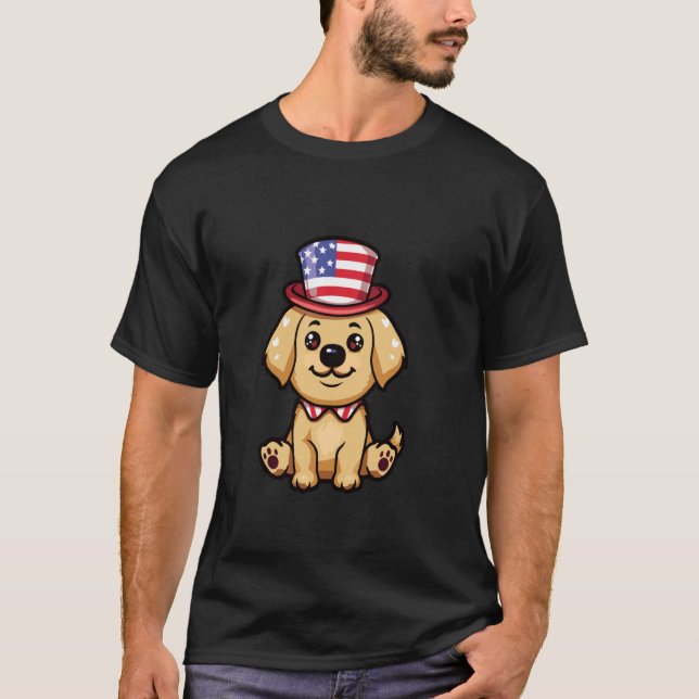 Cute Golden Retriever Dog USA Flag 4th Of July T-Shirt (Front)