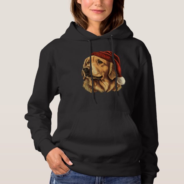 Cute Golden Retriever Dog with Christmas Hat Hoodie (Front)
