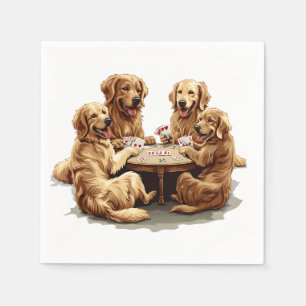 Cute Golden Retriever Dogs Playing Cards Napkin