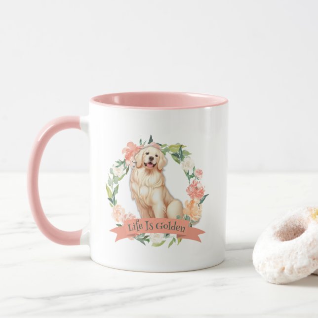 Cute Golden Retriever Double Sided Print Mug (With Donut)