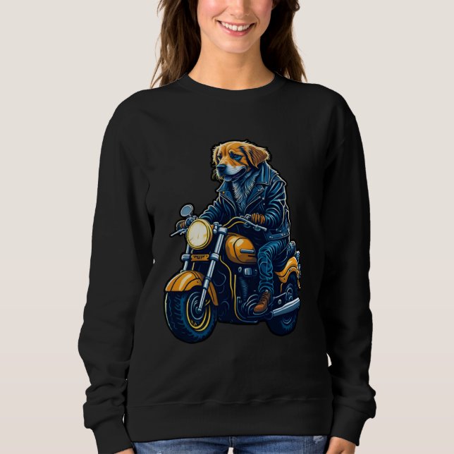 Cute golden retriever drives motorcycle at Christm Sweatshirt (Front)