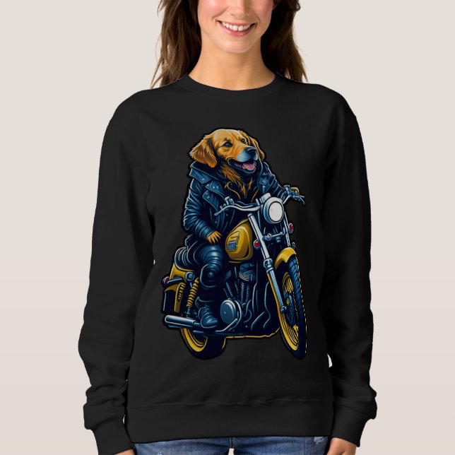 Cute golden retriever drives motorcycle at Christm Sweatshirt (Front)