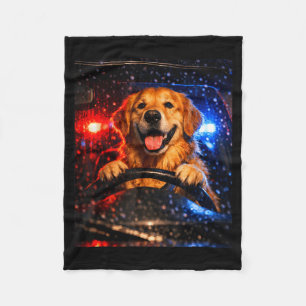 Cute golden retriever driving car animal joke fleece blanket