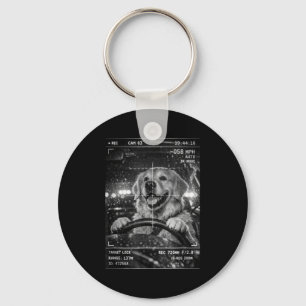 Cute golden retriever driving car animal joke key ring