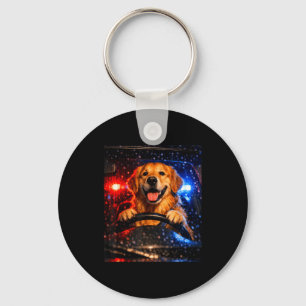 Cute golden retriever driving car animal joke key ring