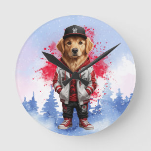 Cute Golden Retriever Fashion Tee Round Clock
