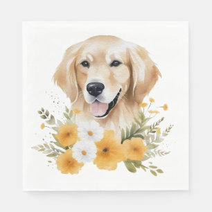 Cute Golden Retriever Floral Watercolor Puppy Dog Napkin
