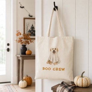 Cute Golden Retriever Halloween Ghost Boo Crew Tote Bag