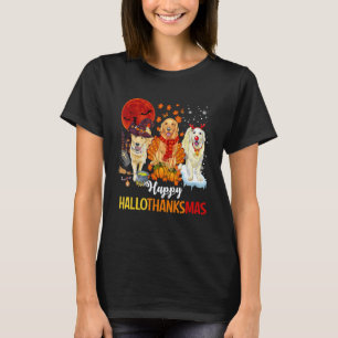 Cute Golden Retriever Happy Hallothanksmas Hallowe T-Shirt