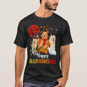 Cute Golden Retriever Happy Hallothanksmas Hallowe T-Shirt
