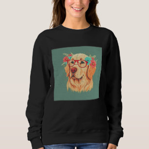 Cute Golden Retriever Illustration Floral Glasses  Sweatshirt