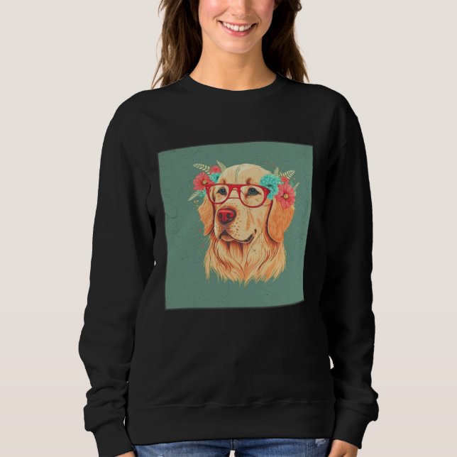 Cute Golden Retriever Illustration Floral Glasses  Sweatshirt (Front)