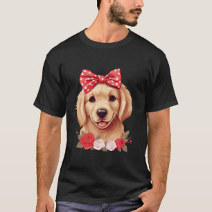 Cute Golden Retriever in a Bow Tie Headband Red Ba T-Shirt