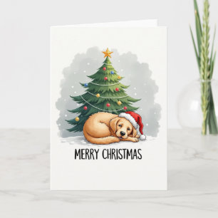 Cute Golden Retriever in Santa Hat Christmas Card