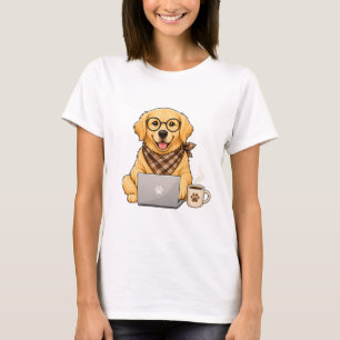Cute golden retriever laptop coffee dog t-shirt
