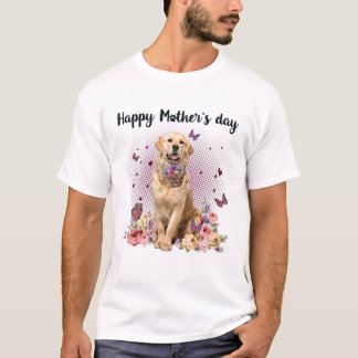 Cute Golden Retriever Mom Flower Happy Mother's Da T-Shirt
