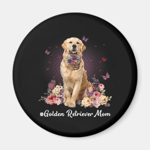 Cute Golden Retriever Mum Flower Happy Mother's Magnet