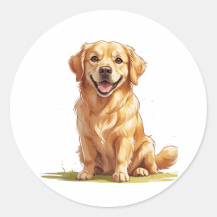 Cute Golden Retriever on Grass Classic Round Sticker