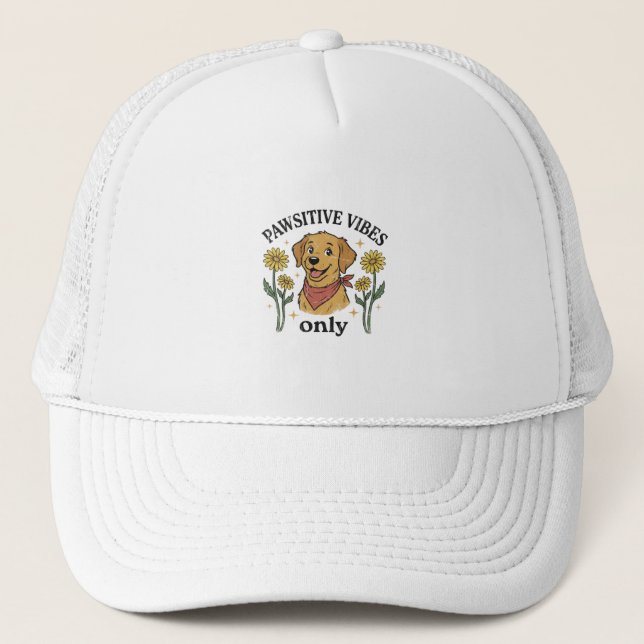 Cute Golden Retriever Pawsitive Vibes Only Daisy F Trucker Hat (Front)