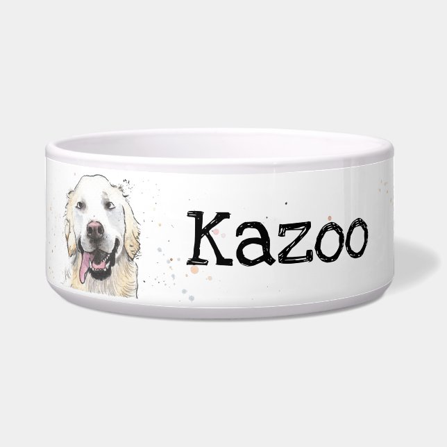 Cute Golden Retriever personalised named dog Bowl (Front)