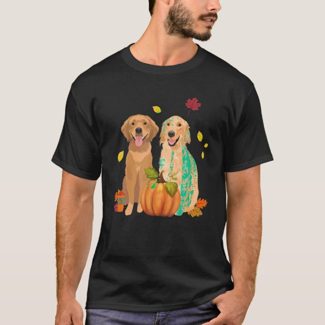 Cute Golden Retriever Pumpkin Spice Fall Leaves Th T-Shirt (Front)
