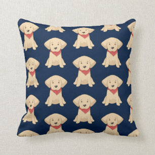 Cute Golden Retriever Puppies Red Scarf Navy Blue Cushion